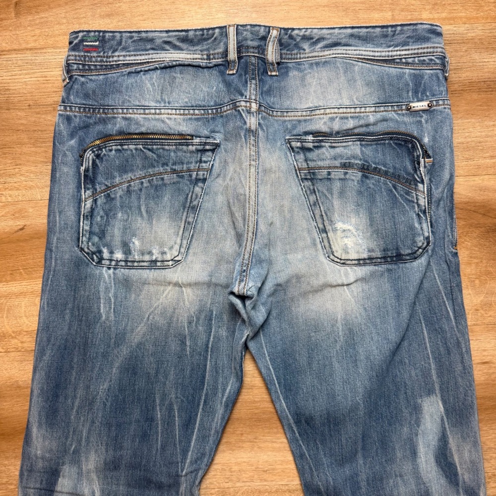 Diesel Poiak Jeans Men 34x32 Blue Distressed Slim Straight Whiskered 008D5 Italy - Picture 2 of 16
